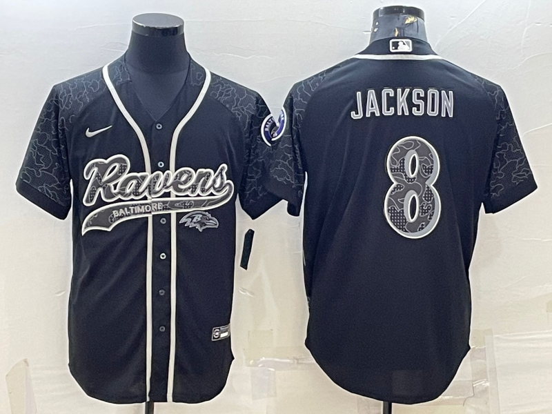 Lamar Jackson #8 Baltimore Ravens Black RFLCTV Limited Jersey Joint Edition - JerseysFreak