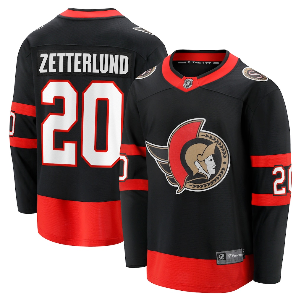 Men's Ottawa Senators Fabian Zetterlund #20 Fanatics Black Home Breakaway Jersey