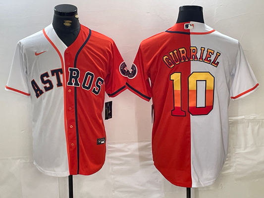 Men's Houston Astros Yuli Gurriel #10 White/Orange Replica Player Jersey1