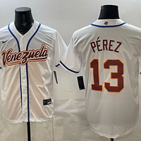 Men's Venezuela Baseball Salvador Perez #13 White 2026 World Baseball Classic Stadium Jersey
