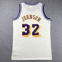 Men's Los Angeles Lakers Magic Johnson #32 Cream Hardwood Classics Swingman Jersey1