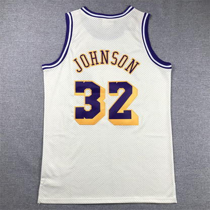 Men's Los Angeles Lakers Magic Johnson #32 Cream Hardwood Classics Swingman Jersey1