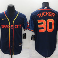 Men's Houston Astros Kyle Tucker #30 Navy Space City Jersey1