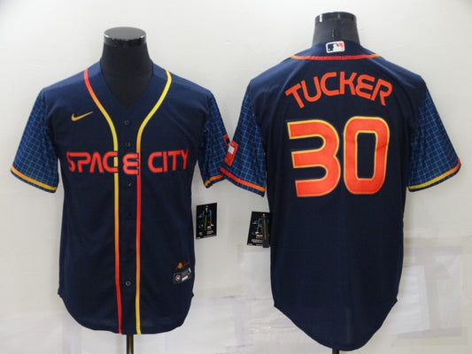 Men's Houston Astros Kyle Tucker #30 Navy Space City Jersey1