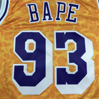 Men's Los Angeles Lakers Bape #93 Yellow 1996-97 Hardwood Classics Swingman Jersey1
