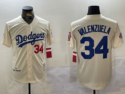 Men's Los Angeles Dodgers Fernando Valenzuela #34 Cream 1981 World Series Baseball Jersey1