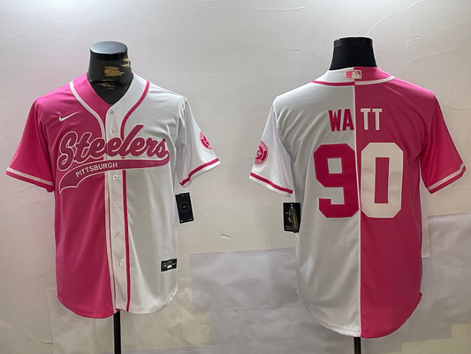 Men's Pittsburgh Steelers T.J. Watt #90 Pink/White Game Jersey1