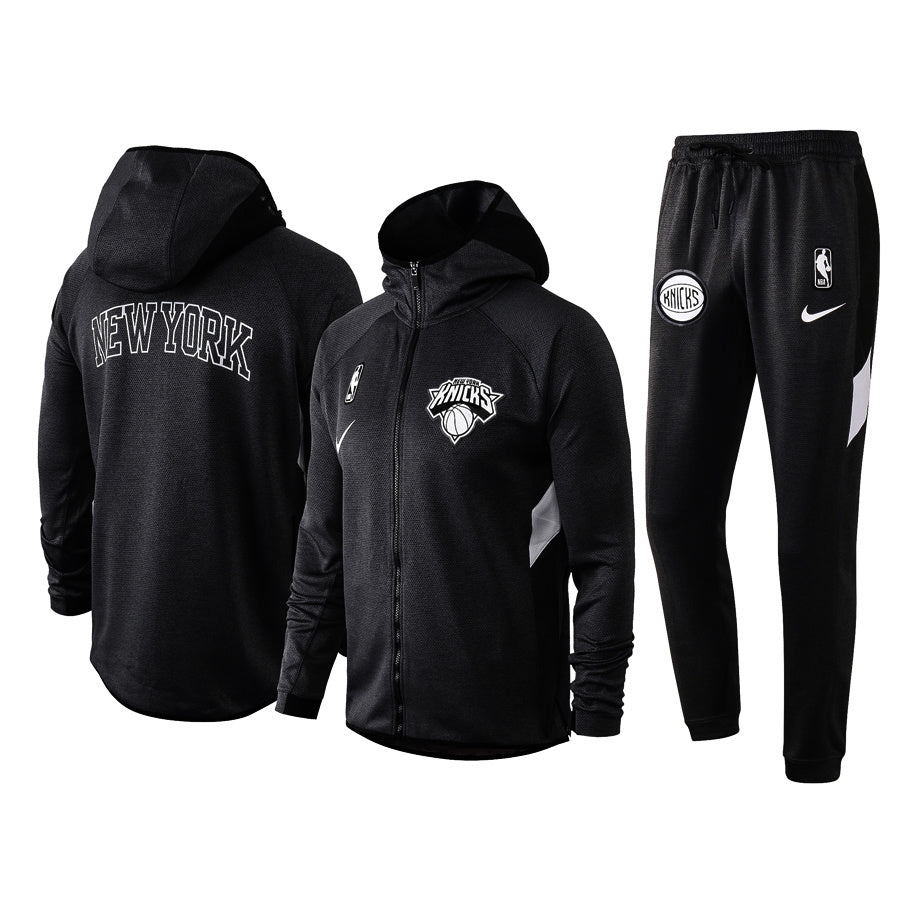 Men's New York Knicks Black 2019/20 Showtime Full-Zip Therma Flex Performance Hoodie
