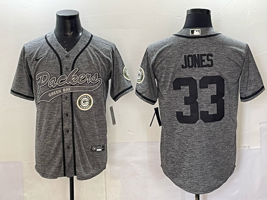 Men's Green Bay Packers Aaron Jones #33 Grey Game Jersey