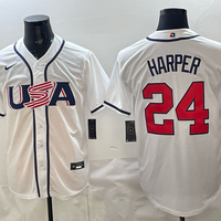 Men's USA Baseball Bryce Harper #24 White 2026 World Baseball Classic Stadium Jersey