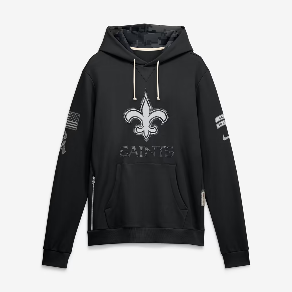 Men's New Orleans Saints Black 2026 Salute to Service Sideline Dri-FIT Pullover Hoodie