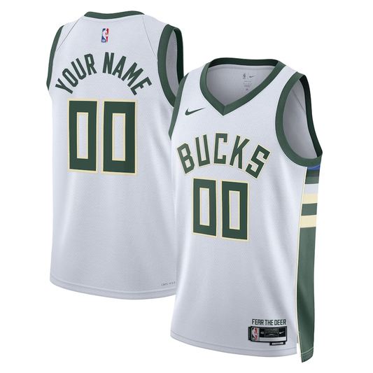 Men's Milwaukee Bucks White Swingman Custom Jersey1 - Association Edition