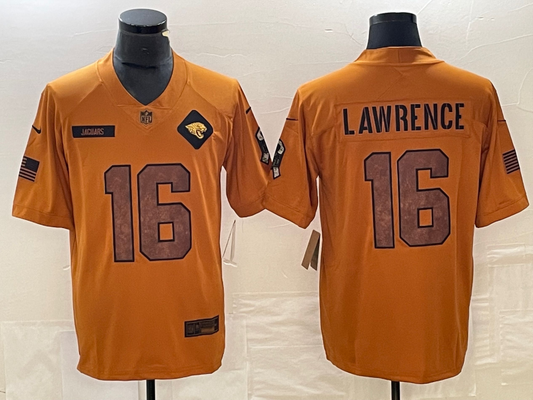 Men's Jacksonville Jaguars Trevor Lawrence #16 Brown 2023 Salute To Service Limited Jersey1