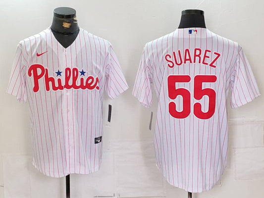 Men's Philadelphia Phillies Ranger Suarez #55 White Home Replica Player Jersey1