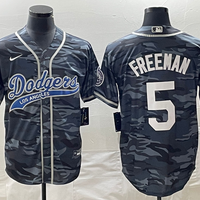 Men's Los Angeles Dodgers Freddie Freeman #5 Grey Camouflage Player Jersey1 Joint Edition