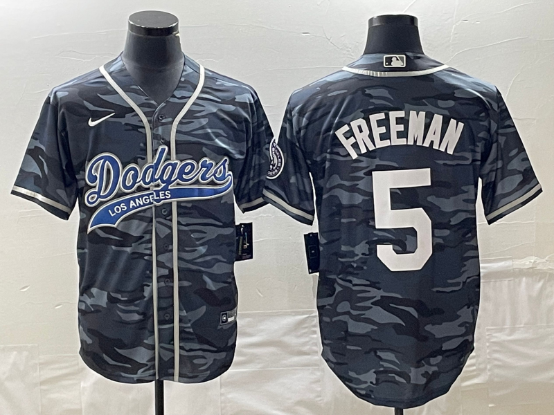 Men's Los Angeles Dodgers Freddie Freeman #5 Grey Camouflage Player Jersey1 Joint Edition