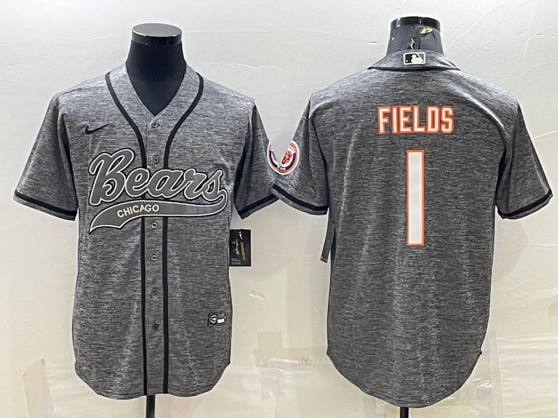 Men's Chicago Bears Justin Fields #1 Gray Game Jersey1 Joint Edition