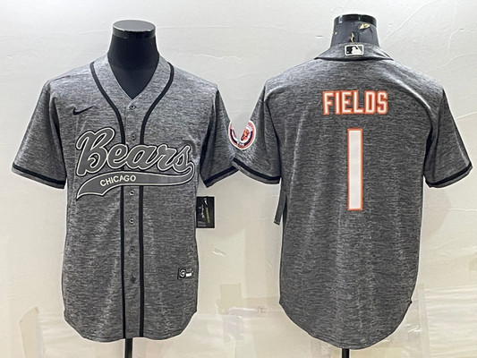 Men's Chicago Bears Justin Fields #1 Gray Game Jersey1 Joint Edition