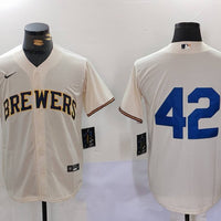 Men's Milwaukee Brewers #42 Cream 2024 Jackie Robinson Day Home Limited Jersey1