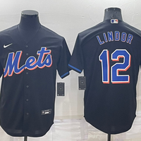 Men's New York Mets Francisco Lindor #12 Black Replica Baseball Jersey1
