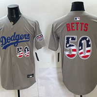 Men's Los Angeles Dodgers Mookie Betts #50 Gray USA 250 Fourth of July Home Stadium Jersey