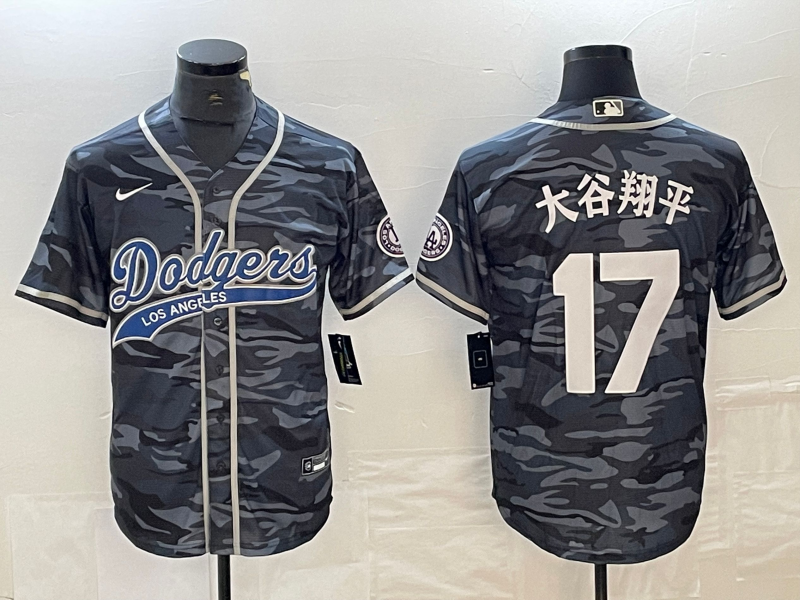 Men's Los Angeles Dodgers Shohei Ohtani #17 Grey Camouflage Game Jersey1 Joint Edition