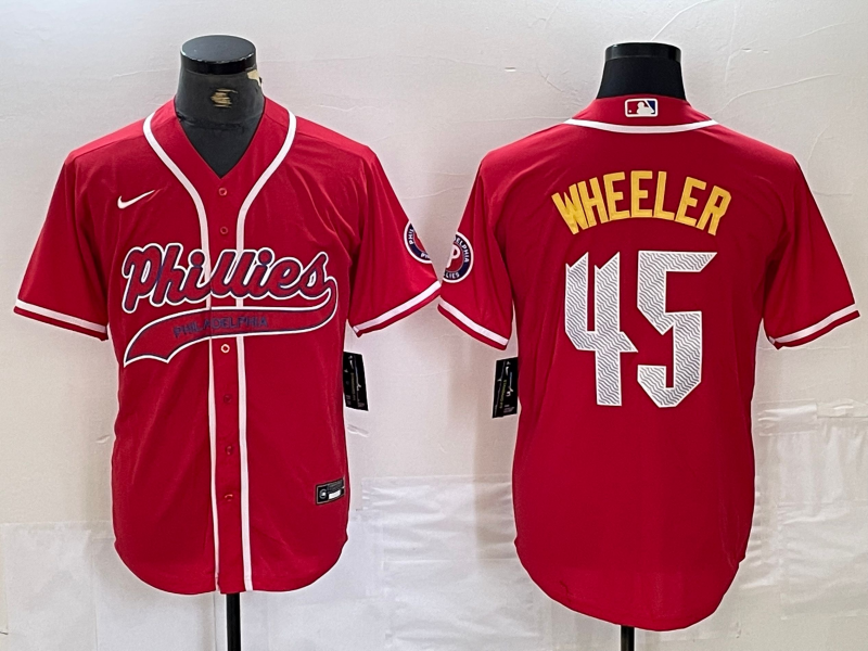 Men's Philadelphia Phillies Zack Wheeler #45 Red Player Jersey1 Joint Edition