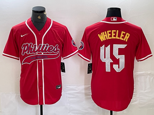 Men's Philadelphia Phillies Zack Wheeler #45 Red Player Jersey1 Joint Edition