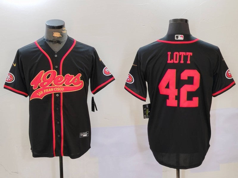 Men's San Francisco 49ers Ronnie Lott #42 Black Game Player Jersey1
