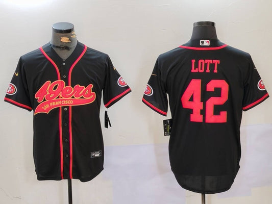 Men's San Francisco 49ers Ronnie Lott #42 Black Game Player Jersey1