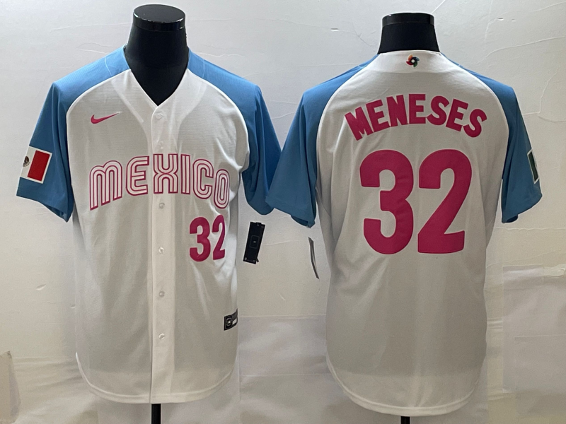 Men's 2023 World Baseball Classic #32 Joey Meneses Mexico White Jersey1