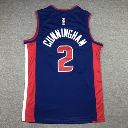 Men's Detroit Pistons Cade Cunningham #2 Blue 2021 Fast Break Replica Jersey1