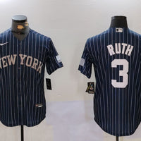 Men's New York Yankees1 Babe Ruth #3 Navy Player Jersey
