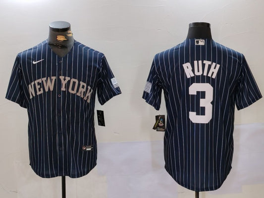 Men's New York Yankees Babe Ruth #3 Navy Player Jersey1