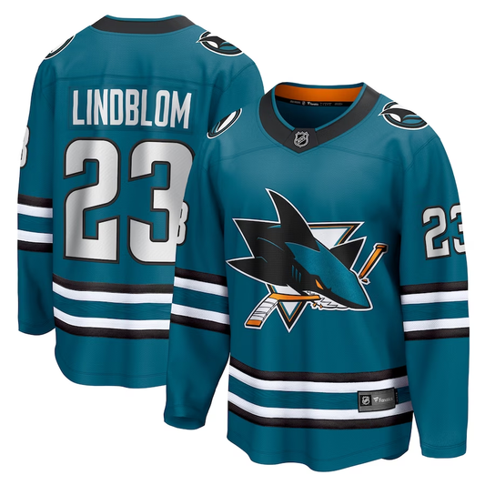 Men's San Jose Sharks Oskar Lindblom #23 Teal Home Breakaway Jersey1