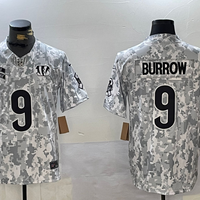 Men's Cincinnati Bengals Joe Burrow #9 Arctic Camo 2024 Salute to Service Limited Jersey1
