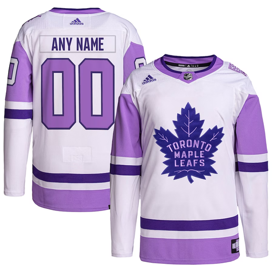 Men's Toronto Maple Leafs White/Purple Hockey Fights Cancer Primegreen Authentic Custom Jersey1