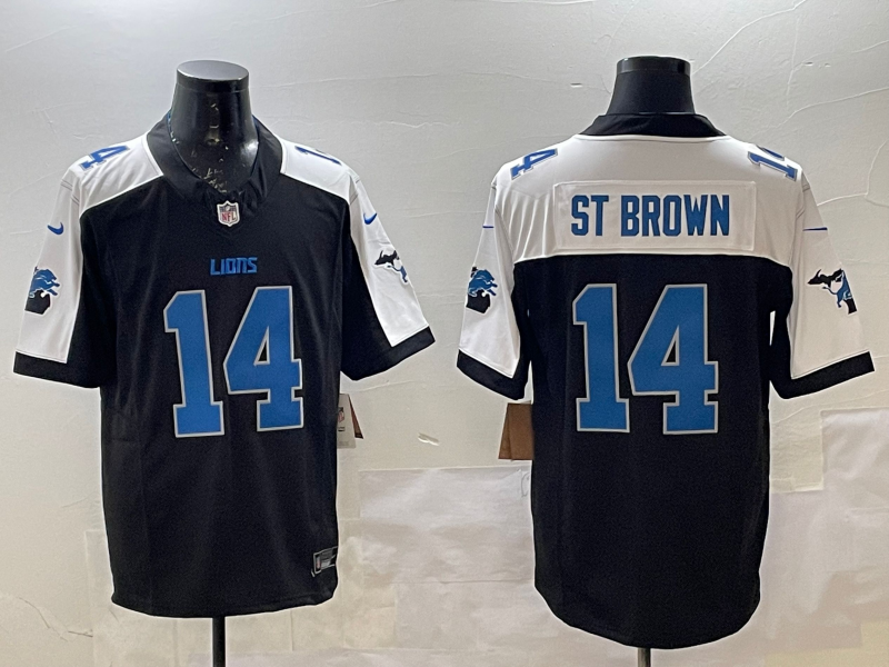 Amon-Ra St. Brown #14 Detroit Lions Black Game Player Jersey - JerseysFreak