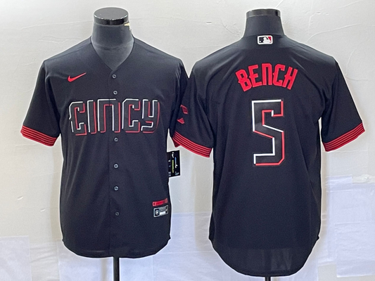 Men's Cincinnati Reds Johnny Bench #5 Black 2023 City Connect Replica Player Jersey1