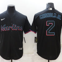 Men's Miami Marlins Jazz Chisholm Jr. #2 Black Replica Baseball Jersey1