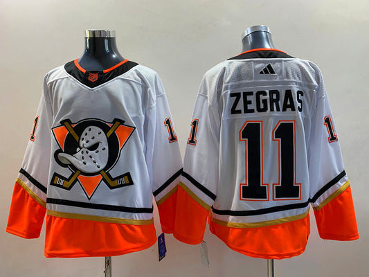 Men's Anaheim Ducks Trevor Zegras #11 White Breakaway Player Jersey1