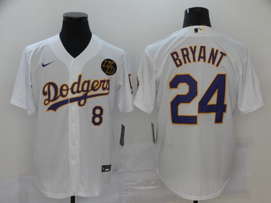 Men's Los Angeles Dodgers Kobe Bryant #8-24 White Replica Player Jersey1