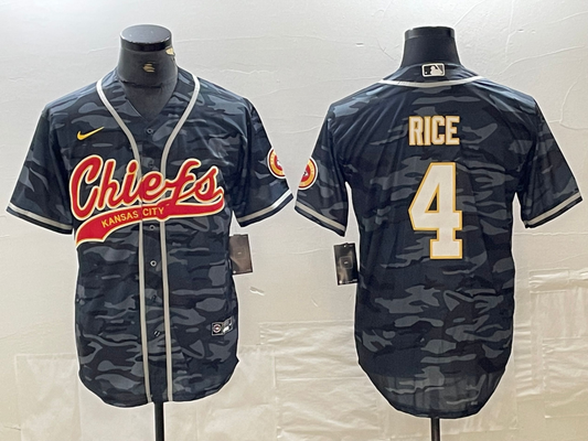 Men's Kansas City Chiefs Rashee Rice #4 Grey Camouflage Player Jersey1 Joint Edition