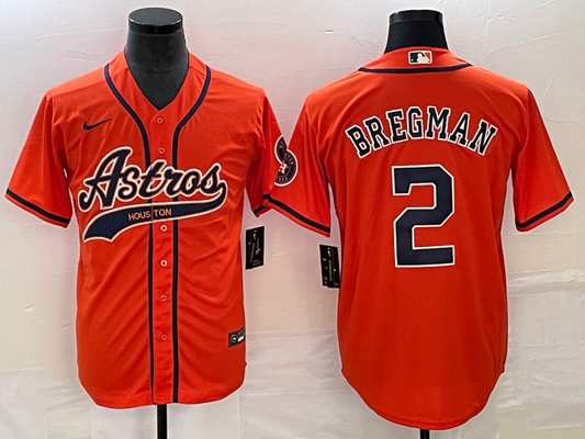 Men's Houston Astros Alex Bregman #2 Orange Replica Jersey1 Joint Edition