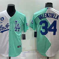 Men's Los Angeles Dodgers Fernando Valenzuela #34 White/Green Replica Baseball Jersey1