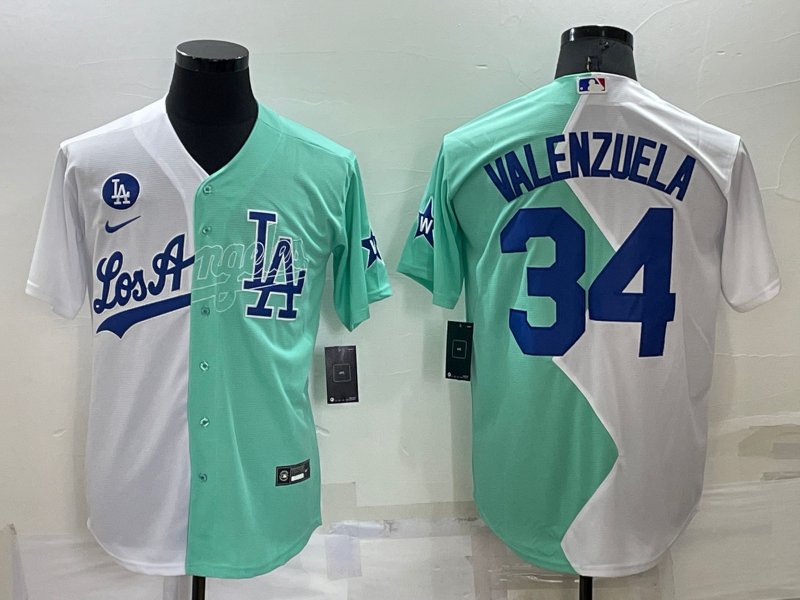 Men's Los Angeles Dodgers Fernando Valenzuela #34 White/Green Replica Baseball Jersey1