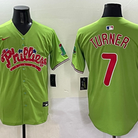 Men's Philadelphia Phillies Trea Turner #7 Green Player Jersey1