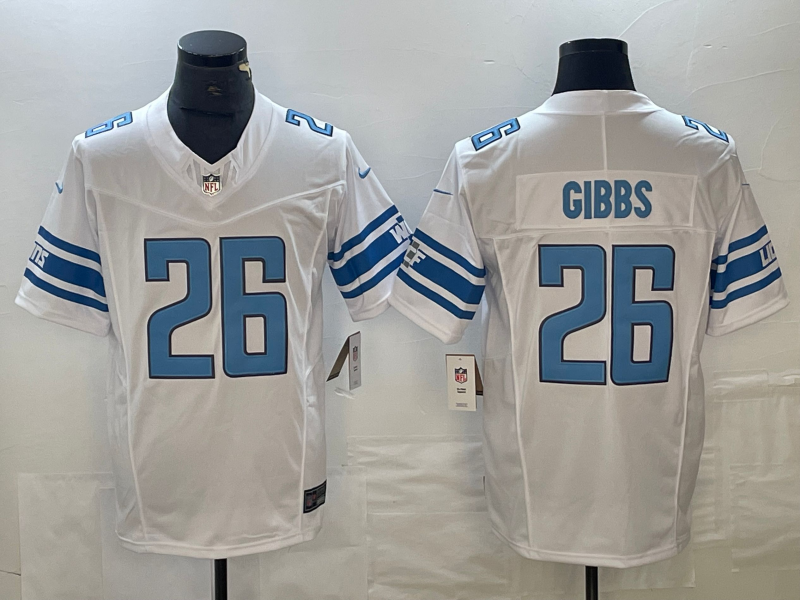 Men's Detroit Lions Jahmyr Gibbs #26 White Player Game Jersey1