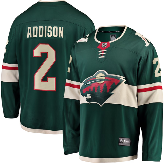 Men's Minnesota Wild Calen Addison #2 Green Home Breakaway Player Jersey1