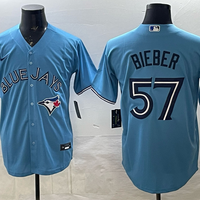 Men's Toronto Blue Jays Shane Bieber #57 Powder Blue Player Jersey